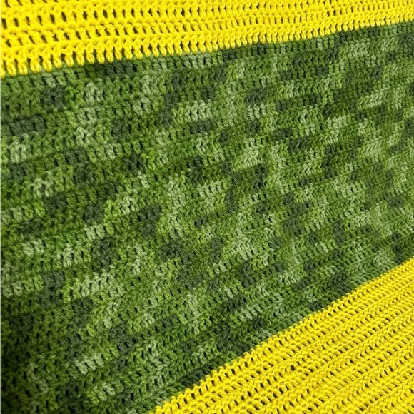 Handmade vintage crocheted, blanket yellow and green 32” x 38” - Picture 3 of 3